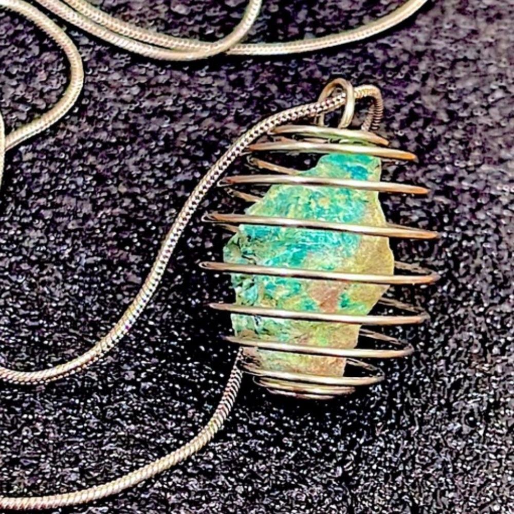 💙 BOGO 💙 Rough Caged Chrysocolla, Azurite & traces of Malachite w/ Chain